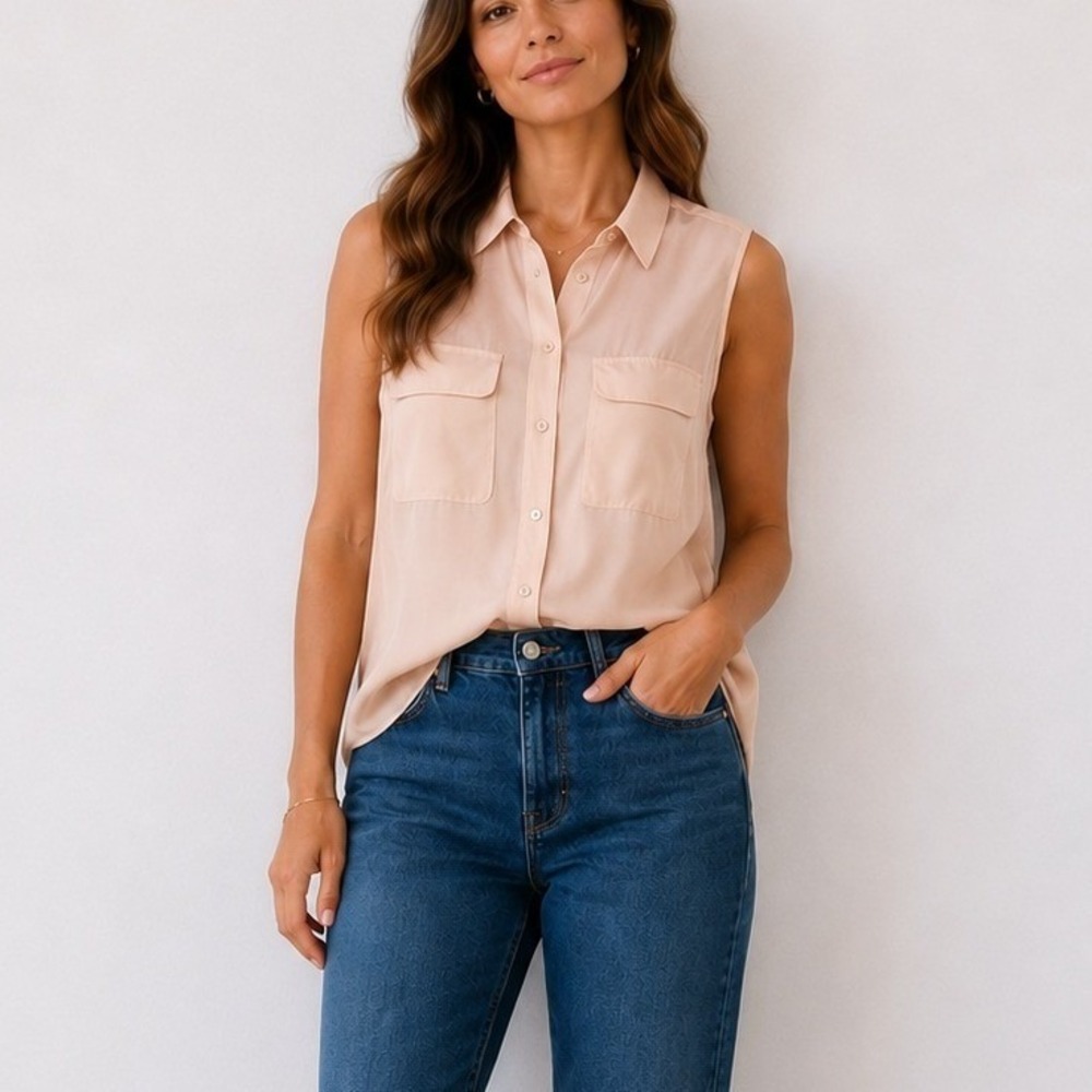 Equipment Peachy Blush Silk Sleeveless Blouse S | Designer Silk Top $178